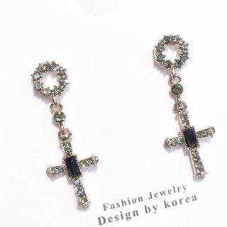 Rhinestone Cross Dangle Earring 1 Pair - As Shown In Figure - One Size