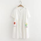 Short-sleeve Flower Print A-line Dress White - One Size
