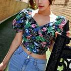 Puff Sleeve Floral Printed Cropped Top