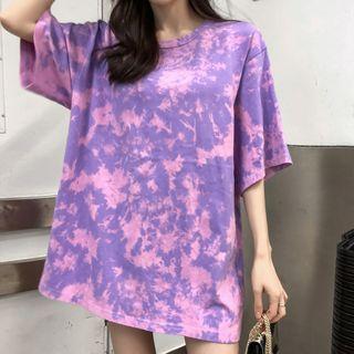 Elbow-sleeve Tie-dye Oversized T-shirt As Shown In Figure - One Size