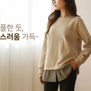 Houndstooth Layered-hem Sweatshirt