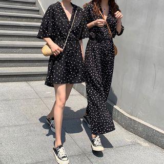 Dotted Short-sleeve Chiffon Playsuit / Jumpsuit