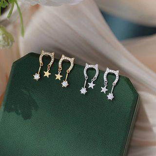 Rhinestone Cat Dangle Earring