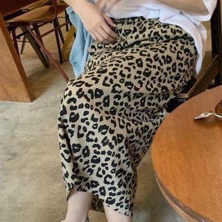 Leopard Print Midi A-line Skirt Leopard Print - Brown - One Size