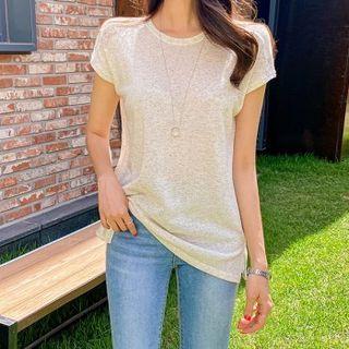 Cap-sleeve Slit-hem T-shirt