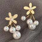 Flower Drop Sterling Silver Ear Stud 1 Pair - Gold - One Size