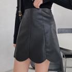 Scallop-hem Pleather Miniskirt