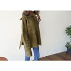 Turtle-neck Slit-hem Ribbed Sweater