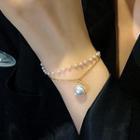 Faux Pearl Pendant Layered Alloy Bracelet Gold - One Size