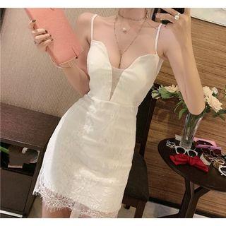Spaghetti Strap Deep V-neck Lace Dress