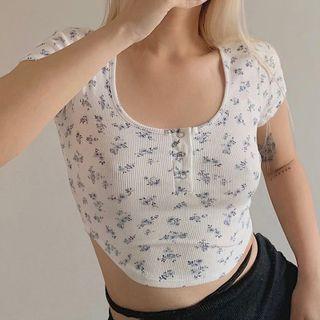Short-sleeve Floral Print Corp Top