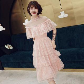 Mesh Short-sleeve A-line Cocktail Dress