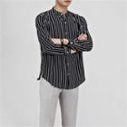 Mandarin-collar Long-sleeve Striped Shirt