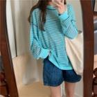 Long-sleeve Striped Cartoon Embroidered T-shirt