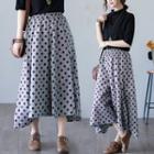 Dotted Capri Wide-leg Pants Black Dotted - Gray - One Size