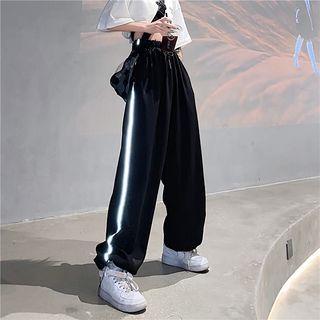 High Waist Reflective Striped Wide-leg Sweatpants