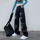 Star Print Mid Rise Loose Fit Jeans