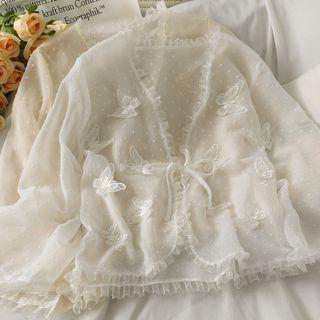 Butterfly-accent Ruffle-trim Sheer Light Cape