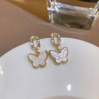 Sterling Silver Rhinestone Butterfly Drop Earring 1 Pair - Asymmetric - Gold - One Size