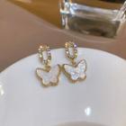 Sterling Silver Rhinestone Butterfly Drop Earring 1 Pair - Asymmetric - Gold - One Size