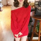 Chunky Knit Off Shoulder Long Sleeve Knit Dress
