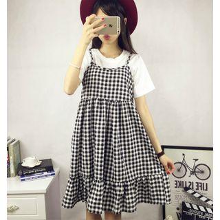 Spaghetti Strap Plaid Dress Plaid - One Size