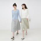 V-neck Plain Knit Cardigan / High-waist Floral A-line Skirt