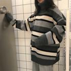 Knit Striped High-neck Sweater
