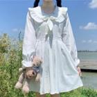 Long-sleeve Sailor Collar Frill Trim Mini A-line Dress White - One Size