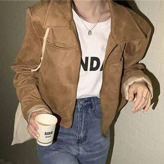 Plain Pocket-detail Cropped Jacket Coffee - One Size