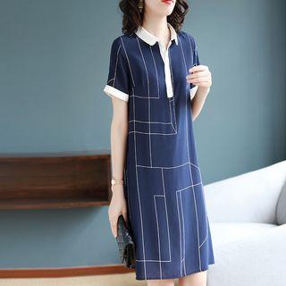 Short-sleeve Contrast Trim Printed Polo Dress