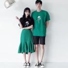 Couple Matching Short-sleeve Cartoon Print T-shirt / Midi Mermaid Skirt / Shorts