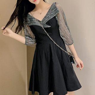 Glitter Mesh Panel A-line Dress