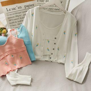 Set: Embroidered Camisole Top + Light Cardigan