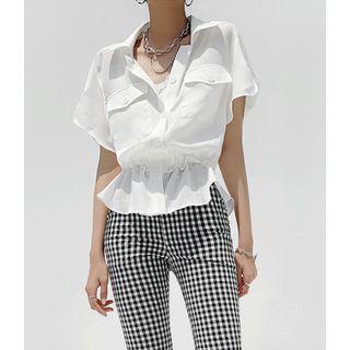 Band-waist Frill-trim Blouse