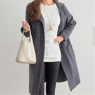 Notched-lapel Open Long Cardigan