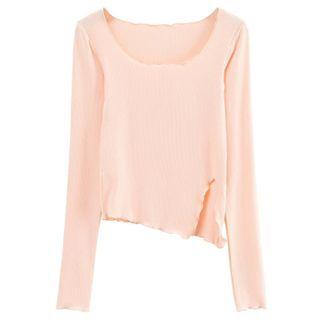 Long-sleeve Lettuce Edge Slit T-shirt