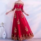 3/4-sleeve Off Shoulder Wedding Gown