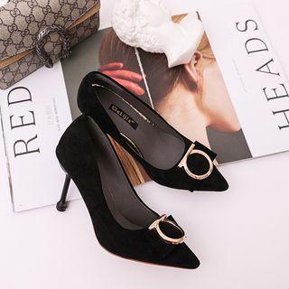 Faux Suede Buckled High-heel Pumps