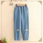 Piggy Embroidery Straight-fit Jeans