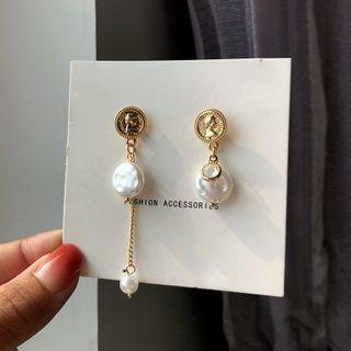 Alloy Coin Faux Pearl Dangle Earring