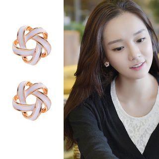 Glaze Alloy Earring 1 Pair - Gold & White - One Size