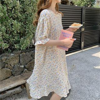 Short-sleeve Floral Sleep Dress Blue & Yellow Floral - White - One Size