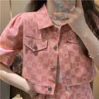 Short-sleeve Checker Print Shirt Jacket