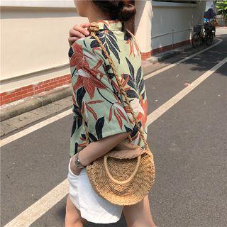 Floral Print Elbow Sleeve Shirt As Shown In Figure - One Size