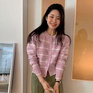 Striped Punched Knit Cardigan
