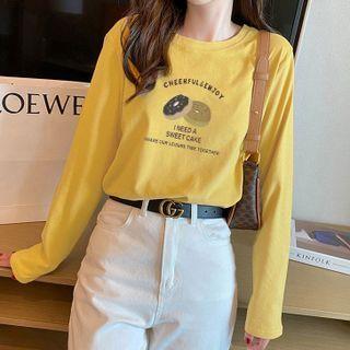 Long-sleeve Doughnut Print T-shirt