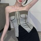 Off-shoulder Two-tone Zipped Tube Top