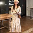 Printed Long-sleeve Midi Dress Almond - One Size