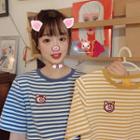 Embroidered Pig Striped Short-sleeve T-shirt